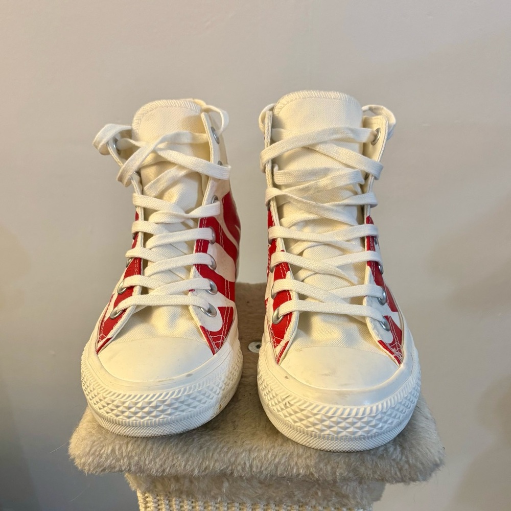 Classic High-Top Sneakers - White and Red.  Unisex